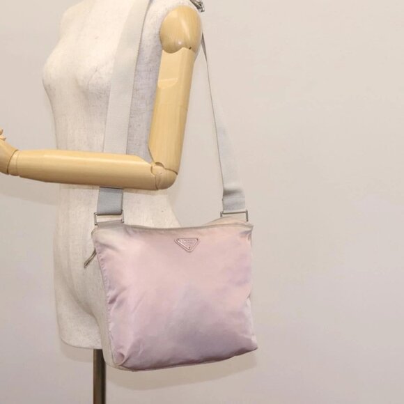 PRADA Shoulder Bag Nylon Pink Silver Auth - Picture 1 of 16